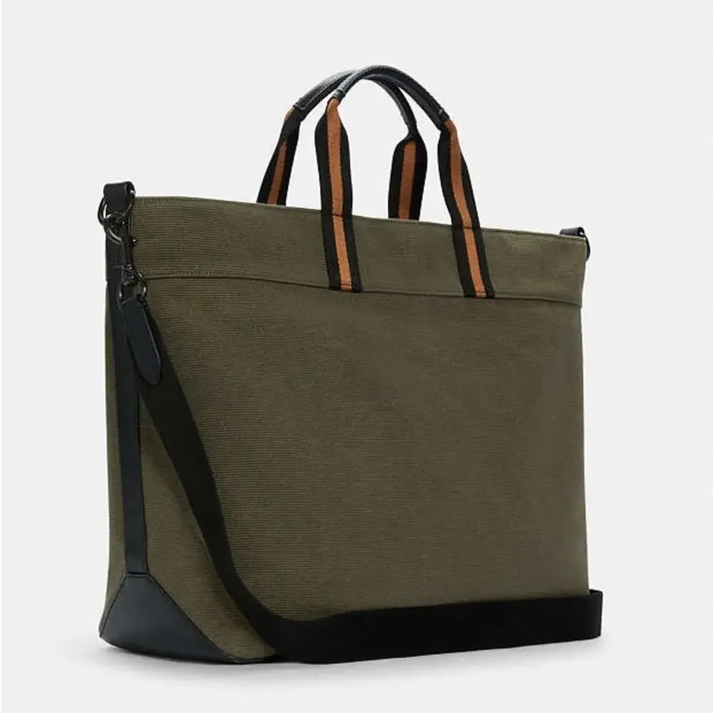 COACH UNISEX Olive Green Black Canvas Leather Zip Travel Shoulder Tote Bag 43